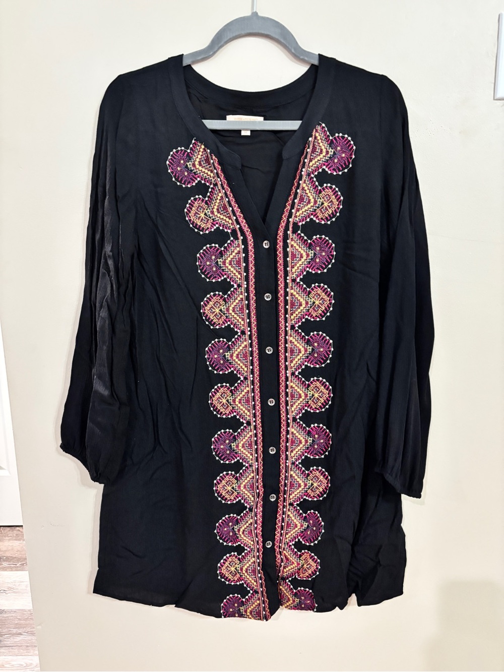 Skies Are Blue Black Tunic with Purple and Gold Embroidery